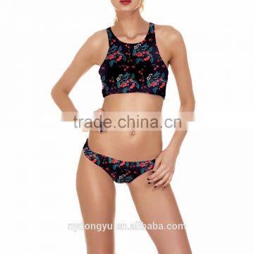 black flower various design printed bikini/ morning xag plus size padded pushup bikini swimwear