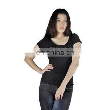 latest design Women Crystal Neckline T-shirts Custom Design