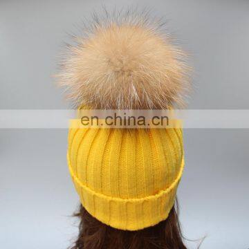 High Quality Winter Lady Hats for Fashion Genuine Fur Pompon Beanie Hats photo-4