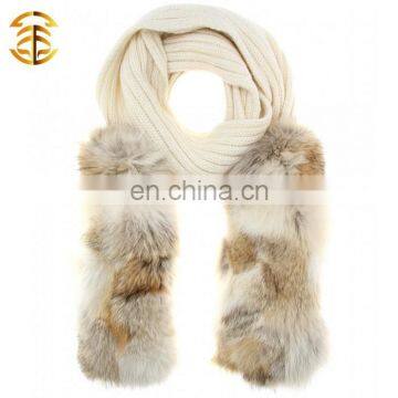 Brand Design Warm Winter Knitted Wool and Genuine Raccoon Fur Scarf