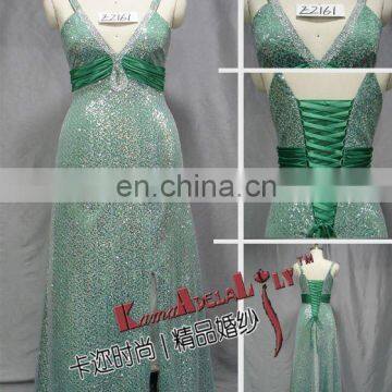 E2161 Wide green trumpet wedding dress Floor-length side split formal dress