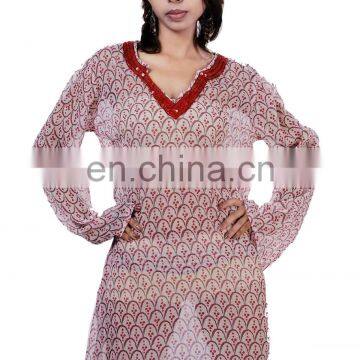 Chiffon Hand sequenced Long Sleeve Kaftan