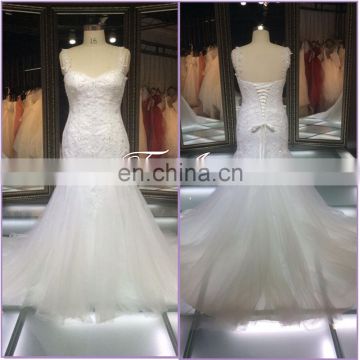 1A051cx Charming Lace Up Appliqued Sweetheart Spaghetti Srtaps Floor-lenghti Sweep Train Mermaid Wedding Dress 2016