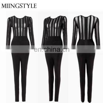 2017 oem new design bodycon bandage black sexy jumpsuit