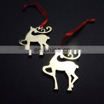 Golden reindeer design metal Christmas ornaments