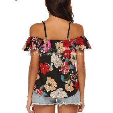 Spaghetti Strap Floral Printed Off Should Blouse photo-3