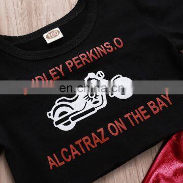 2019 Summer Girls Black Letter Top Tshirt & Kids Red Skirts 2pcs Set photo-5