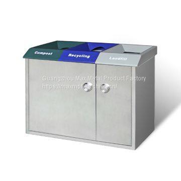 MAX-HB16B Indoor Commercial Stainless Steel 3 Compartment Customized Open Top Waste Bin With Lock For School Recycle Bins