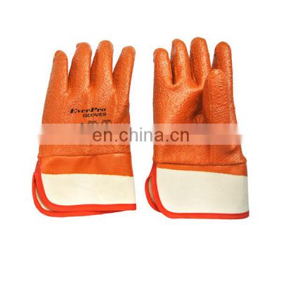 Anti Slip Heavy Duty Chemical Resistant Fluorescent Orange Safety Cuff PVC Work Gloves