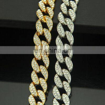 Miami Curb Bling Bling Charm Bracelet Rhinestone Crystal Cuban Link Chain Choker Hip Hop Necklace Jewelry