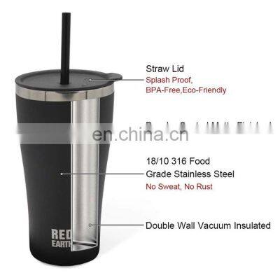 530ml Vacuum Insulated Water Mug With Straw Cup Double Wall Stainless Steel Customized Logo Insulated Coffee Cup W/lid photo-3