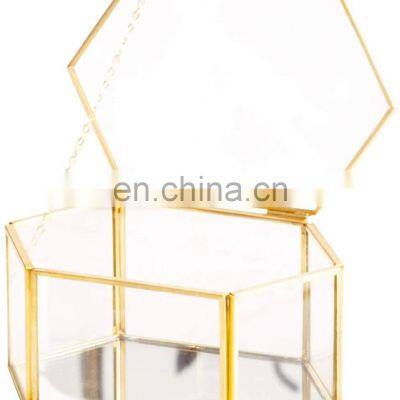 Pengaton Copper Golden Glass Jewel Case Jewelry stand Display Organizer Decorative Jewelry Display Glass Box Jewellery Box