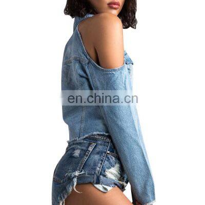 Factory Clearance New Fashion Sexy Strapless Short Jeans Jacket Women's Motorcycle Handsome Jeans