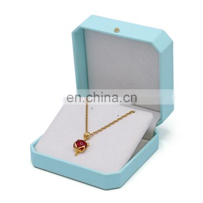 Wholesale Custom Logo Light Blue Pu Leather Jewelry Packaging Pendant Box