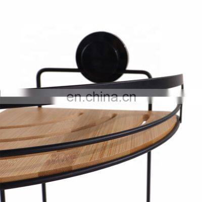 Steel Wooden Shelves Corner Wall Mounted Rack Bathroom Storage Shelf Shower Caddy With Suction Cup photo-3