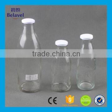 Wholesale 1000ml beverage bottle with metal cap empty clear glass milk bottle