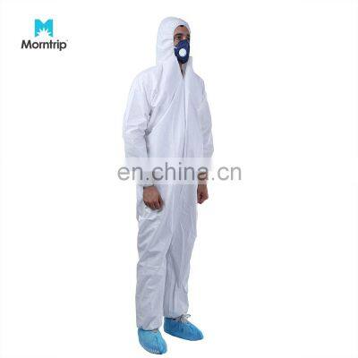 Hot Sale High Quality Waterproof Oilproof Professional Safety Hooded Microporous Non-woven Coverall With Zipper Cover Flap