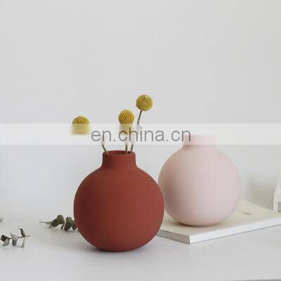 Morandi Matt Color Nordic Round Design Model Home Room Flowers Decorative Ornament Ceramic Vase photo-3
