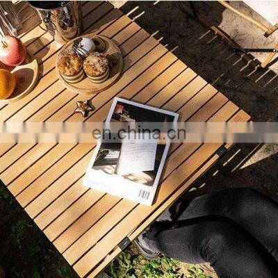 New Design Outdoor Lightweight Bbq Picnic Roll up Bamboo Tablet Folding Beech Wood Camping Table With Storage Bag photo-5