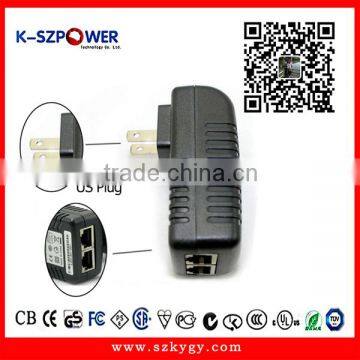 2016 P-series 12Wmax K-240500 Manufacture with led light UK /US/AU /EU wallmount 10/100mbps 12V 24v 48V poe power adapter 24v