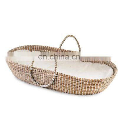 Best Seller Seagrass Baby Changing Basket, Wicker Boho Changing Pad Table Topper Moses Basket Woven vietnam supplier