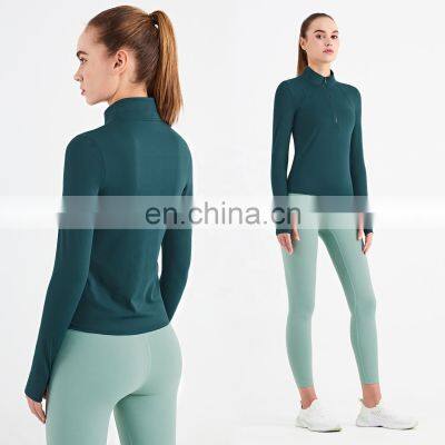 New Arrival Custom Two Piece Women Workout Sets Half Zipper Jacket High Waist Sports Legging