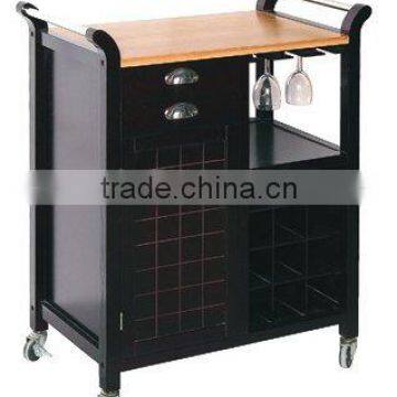 Wood Black Wine Cabinet with 4 Casters