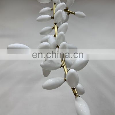 Nordic Flowing Leaf Design Creative Glass Flower Chandelier Brass Art Design Pendant Light For Hotel Home Living Room