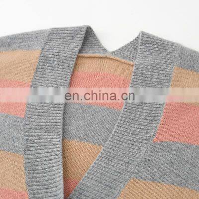 New Arrival Women's Thick V Neck Cashmere Sweater Cardigan Casual Striped Design Button Decoration Autumn-OEM Service Available photo-3