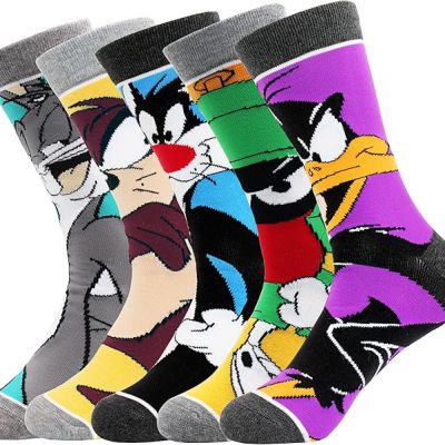 Funny Cartoon Socks Men Colorful Crazy Cute Character Cotton Novelty Dress Crew Socks
