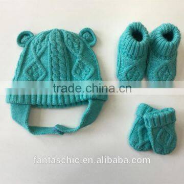Baby's Cute Kintted Cable Hat, Mitten,boots 3pcs Set photo-2