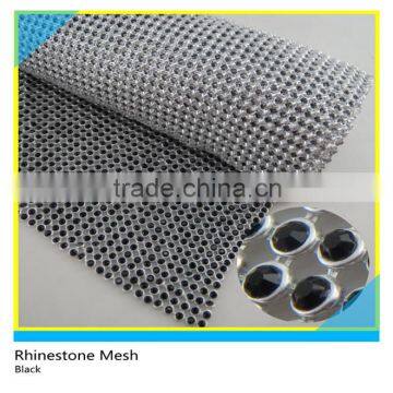 Black Rhienstone Silver Aluminum Base Mesh Sew on Technics Rhienstone Mesh Round Roll