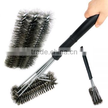 Directly factory sell 18 inch grill brush stainless steel + nylon bag printed LOGO BBQ cleaning grill brush