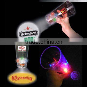 most popular 3 different color led projector cup for pub and bar , blinking plastic led cup with logo