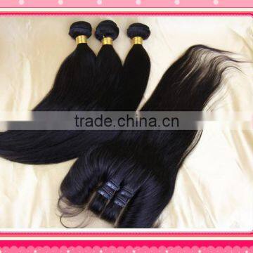 Straight Cheap 100% virgin peruvian hair with lace closure 3 way parting baby hair 4x4