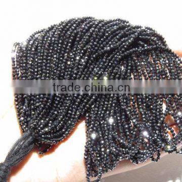 Machine Cut BLACK ZIRCON Micro Faceted Roundle Beads