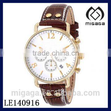 Fashion men's chronograph watch quartz movement*Analog Display Japanese Quartz Brown Watch