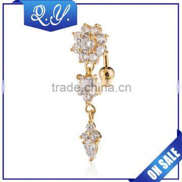 Luxury body piercing jewelry gold plated zircon navel belly rings