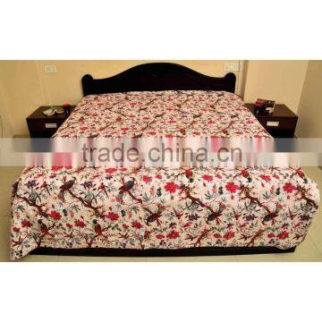 Indian Bird Of Paradise Kantha Quilt Handmade Bird Print Kantha Bedspread