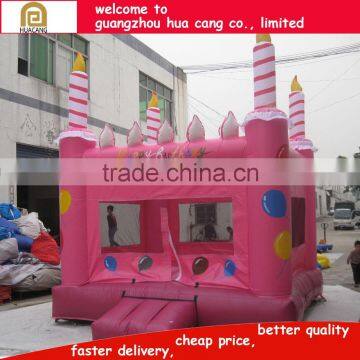 Castle shape brighted-color pink inflatable bouncer