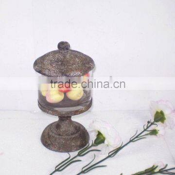 8009454MC-Antique Rustic Fruit Metal and Glass Holder