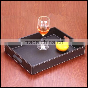 Sheng Rende high quality leather plain hand hole tray fruit drinks tray debris storage disc Hotel