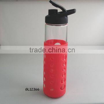 500ml personalized borosilicate glass drinking bottle with silicone sleeve