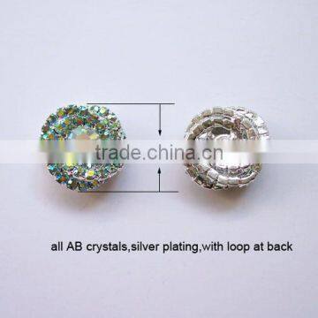 (M0356) 21mm rhinestone button with loop,AB crystgals,silver plating