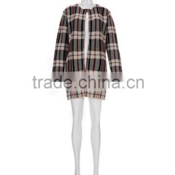 Ladies grid cardigan coarse needle sweater