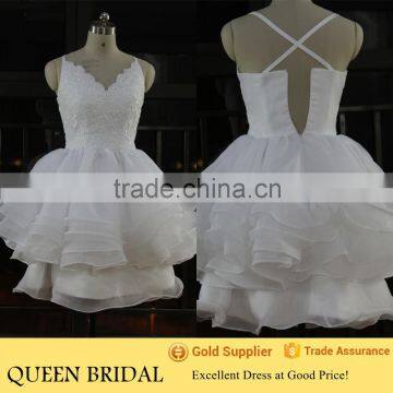 Real Works V Neck Backless Sexy Short Wedding Dresses 2015