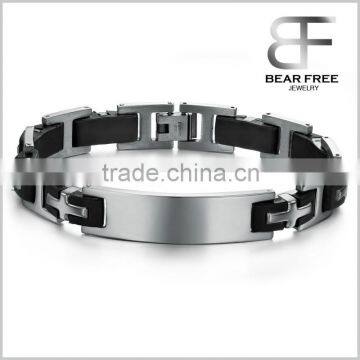 Stainless Steel Men's Fashion Bracelet Wristband Black Silicone 22cm Width 1.2cm