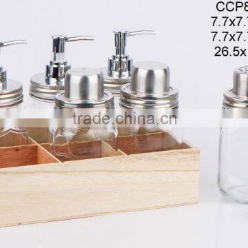 Glass jar for liquid soap with wooden box (CCP846T/6W)