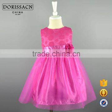 2016 spring pink cotton mesh embroidered baby dress with cute bow