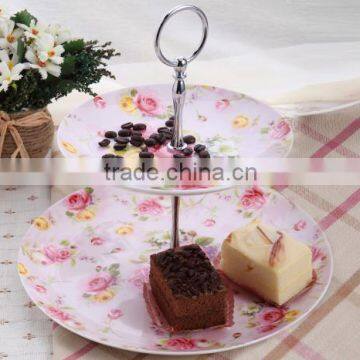 Hot sale porcelain table set 2 tiers ceramic fruit plate and cake stand